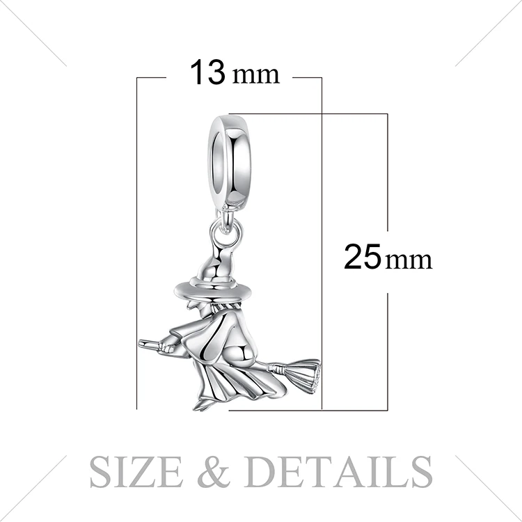 JewelryPalace 925 пробы серебро ведьма на метле подвеска в форме шара браслеты модные женские туфли DIY бисера Шарм Для Браслеты