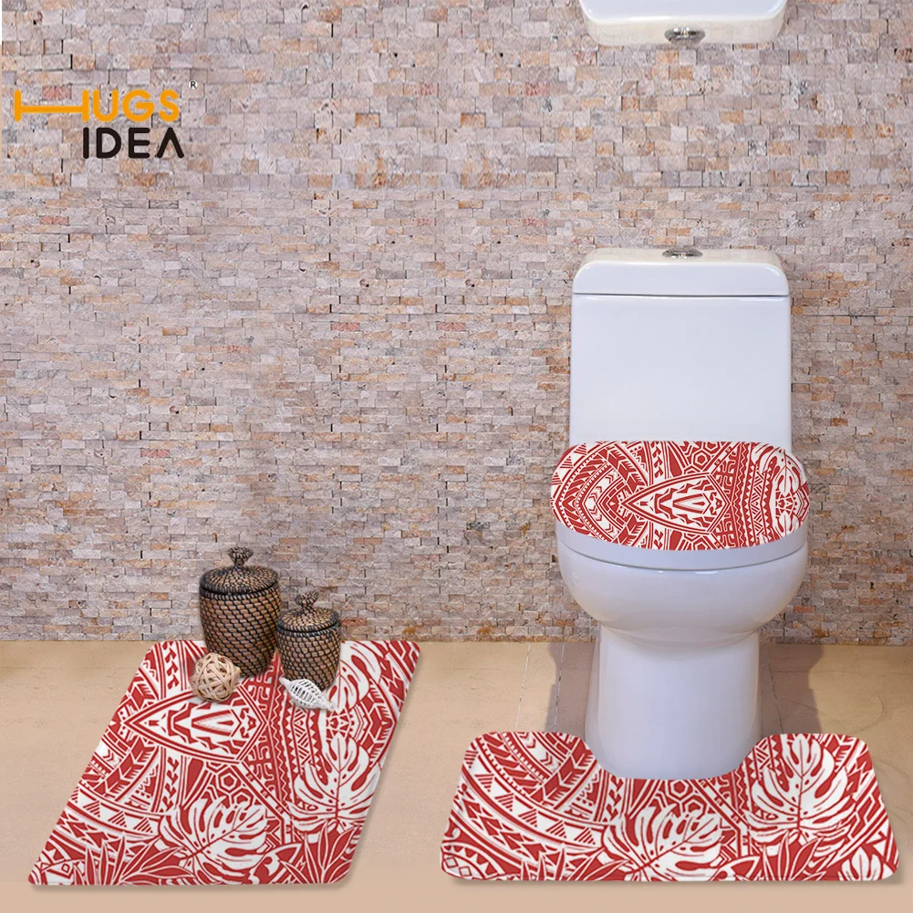 

Hugsidea Hot Selling Bath Accessories Rugs Washroom Carpet 3pcs Beautiful Polynesia Design Warm Clean Washable Floor Mat 2021