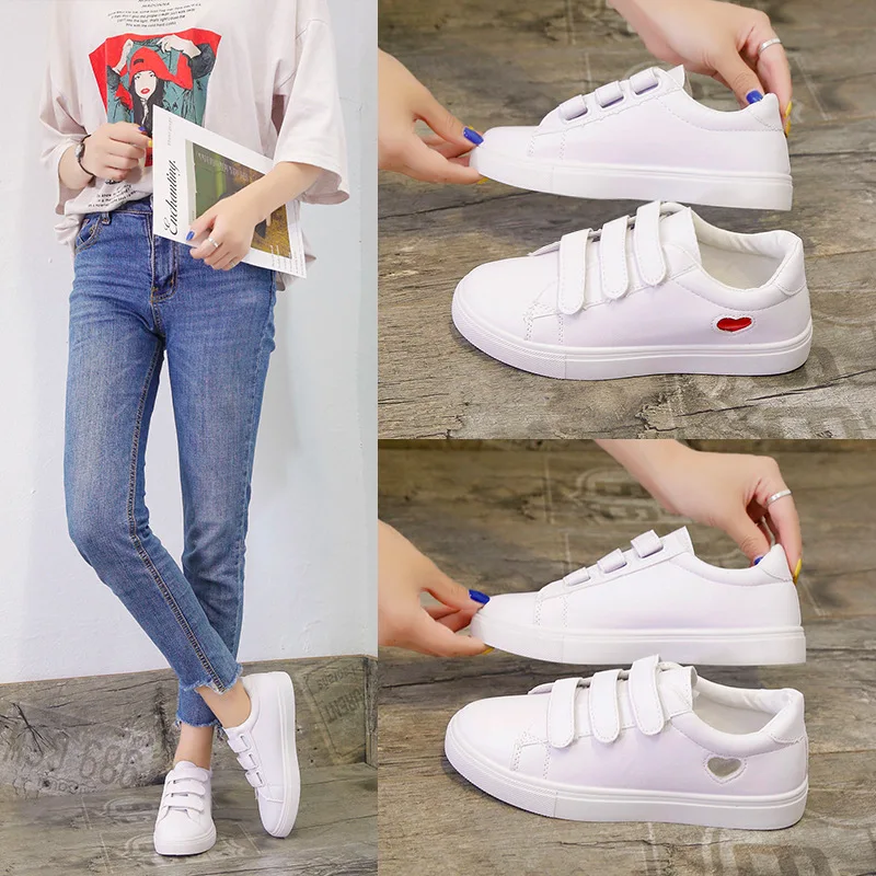 

White Sneakers Spring Autumn Shoes Woman Fashion New Woman PU Leather Shoes Ladies Breathable Cute Heart Flats Casual Shoes