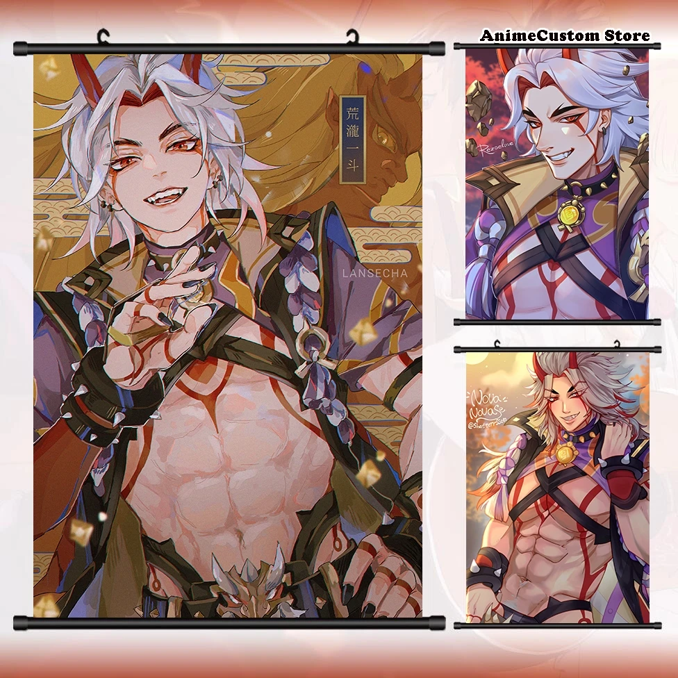 

Anime Genshin Impact Arataki Itto Persona HD Wall Scroll Roll Painting Poster Hang Poster Decor Collectible Decoration Art Gift