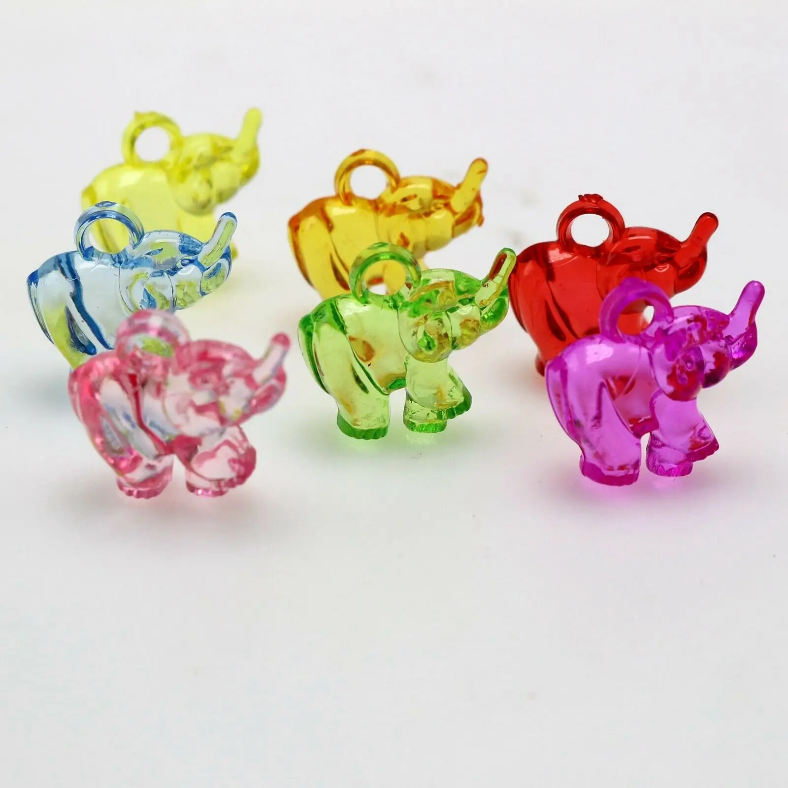 

50 Mixed Color Transparent Acrylic Cute Elephant Charm Pendants 18mm Kids Craft