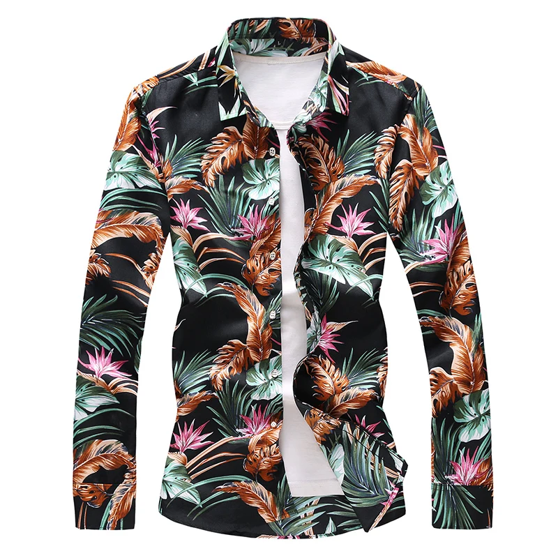 Мужская приталенная рубашка с длинным рукавом Повседневная в стиле ретро