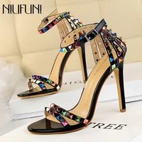 colors diamond buckle strap womens sandals gladiator stiletto high heels open toe rivet sandals sexy summer party ladies shoes