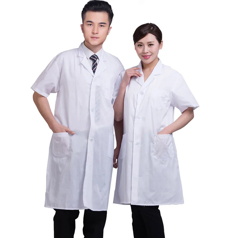 

Летнее белое лабораторное пальто унисекс с коротким рукавом и карманами, Униформа, рабочая одежда, доктор Одежда для медсестер JAN88