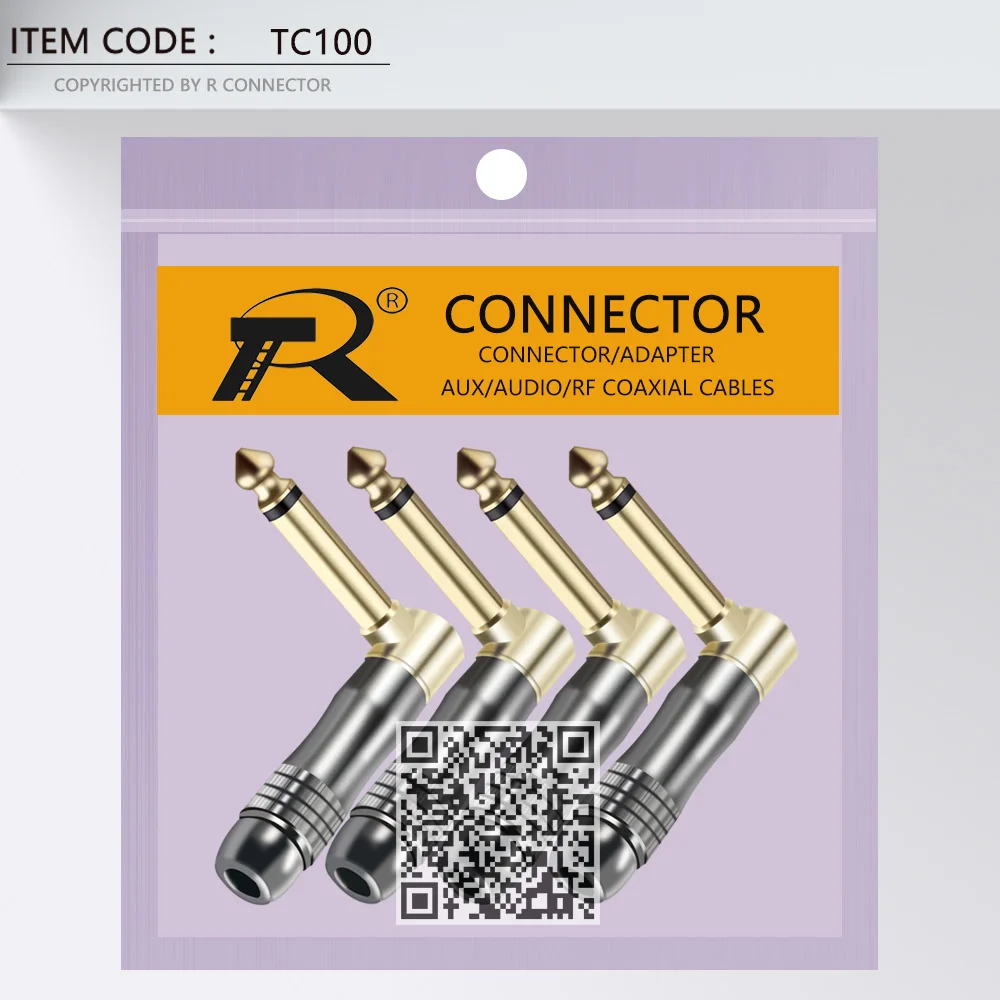 

100PCS Sophomore Core Mono 6.35MM Right Angle Plug 1/4 Inch Male Connector High Quality Jack 6.3MM Microphone Guitar Plug Jack