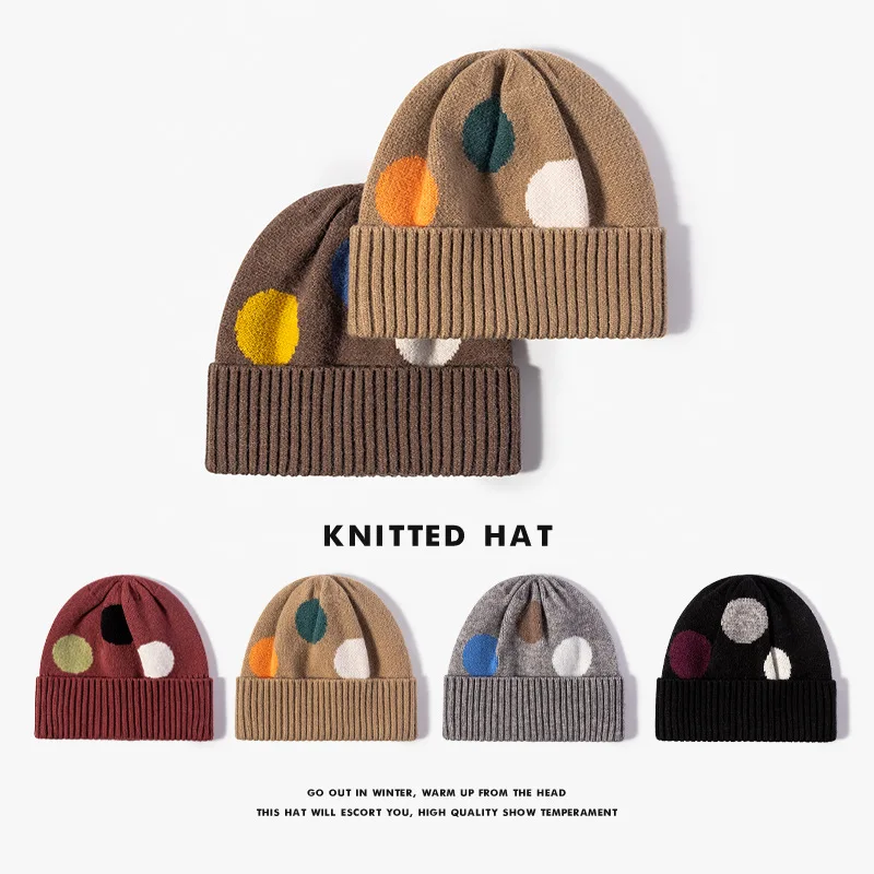 

Women Knit hat Winter Thicken Outdoor Windproof Warm Jacquard Curled Edgeless Cold hat Fashion Round ear Protection Wool Hat