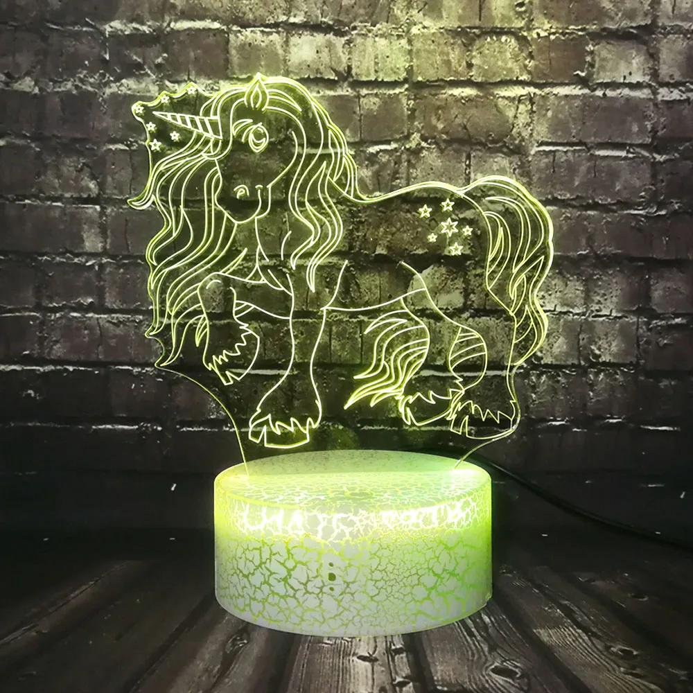 Новинка 2019 милый Единорог Лошадь 3D LED 7 цветов USB зарядка Лава спальня теплый стол