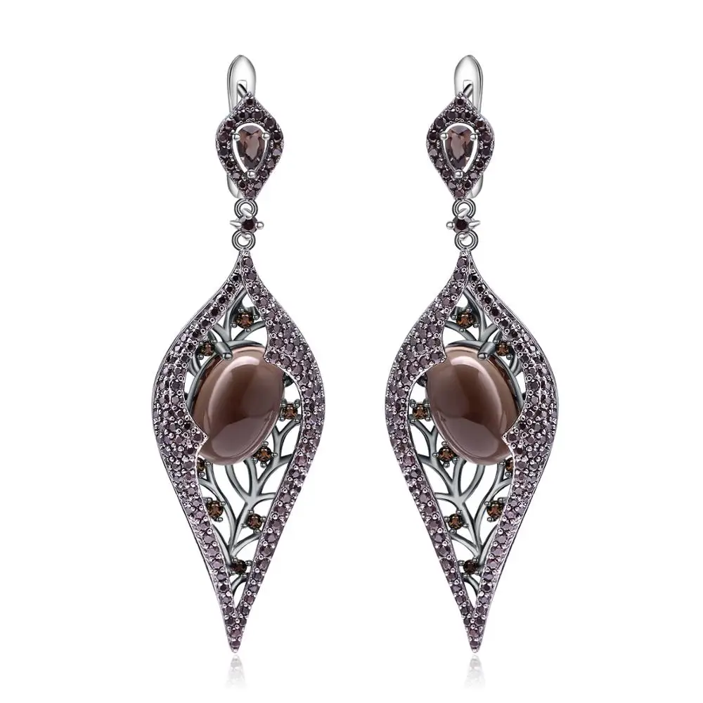 Женские длинные серьги подвески из натурального дымчатого