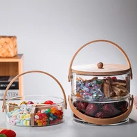new nordic 1 3l candy fruit biscuit storage basket wood handle glass nuts snack display container 1pcs food jar with handle
