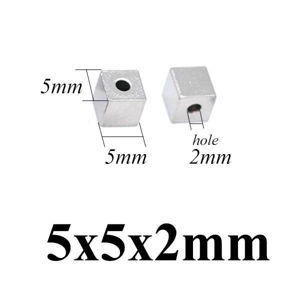 Aiovlo 50 шт./лот 3/4/5/6 мм Hole2mm Нержавеющая сталь кубические бусины-спейсеры Квадратные бусины для самостоятельного изготовления браслетов материал для изготовления ювелирных изделий - Цвет: 5x5mm