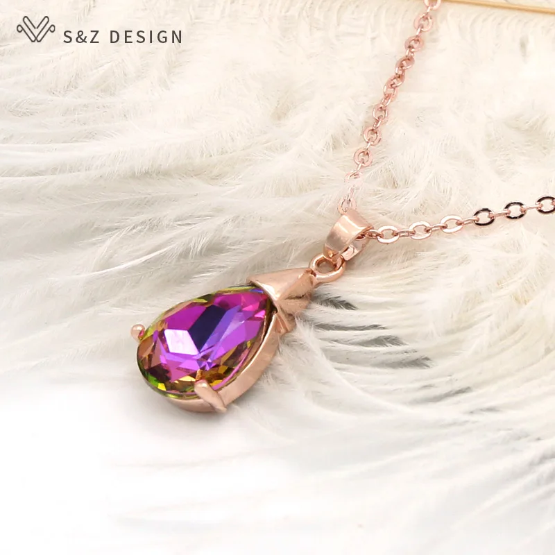 Цепочка женская из розового золота 585 пробы с подвеской в виде капли воды |