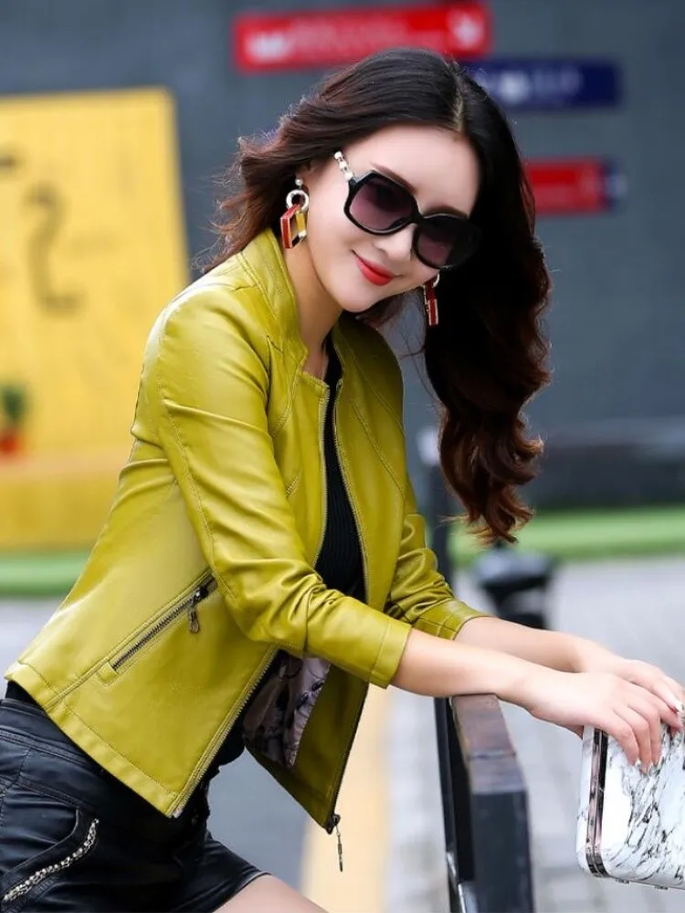 hot 2021 spring fashion new coat womens comfortable sheepskin jacket european fashion zipper slim women brand leather jackets free global shipping