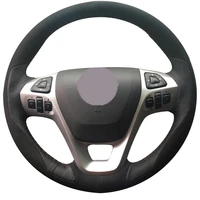 diy customize braiding black suede black leather car steering wheel cover for ford explorer 2011 2016 taurus 2012 2015 edge 20