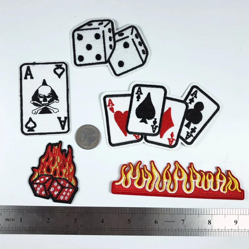 

50pcs/Lot Embroidery Patches Letters Clothing Decoration Accessories Dice Playing Cards Diy Iron Heat Transfer Applique