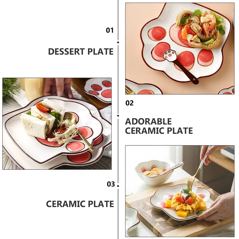

1pc Home Ceramic Food Serving Plate Cartoon Cat Claw Pattern Dessert Plate
