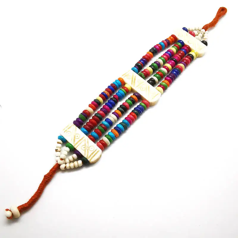 Тибетские Этнические браслеты разноцветные радужные с бусинами Мульти цепочки