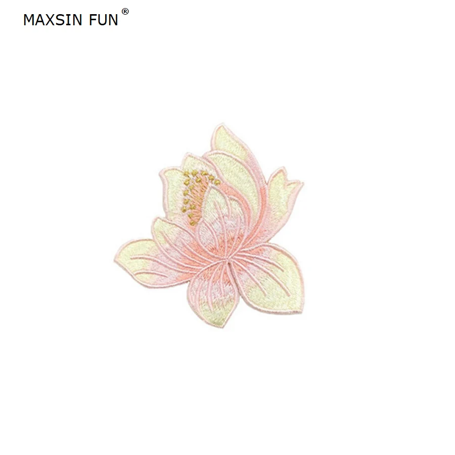 MAXSIN FUN 1 шт. Симпатичные вышитые лотосы ткани патч утюгом аппликация китайские