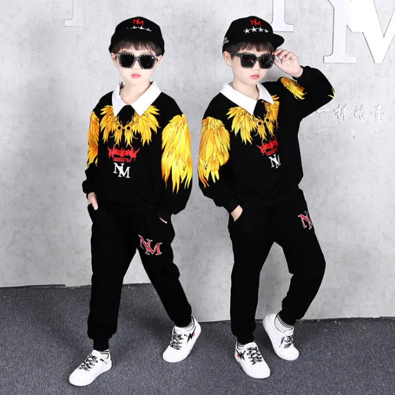 

4-14 T Boys Clothes Spring Clothing Set New Clothing Set Long Sleeve Fashion Feather Letters Print Clothing Suit High Quality