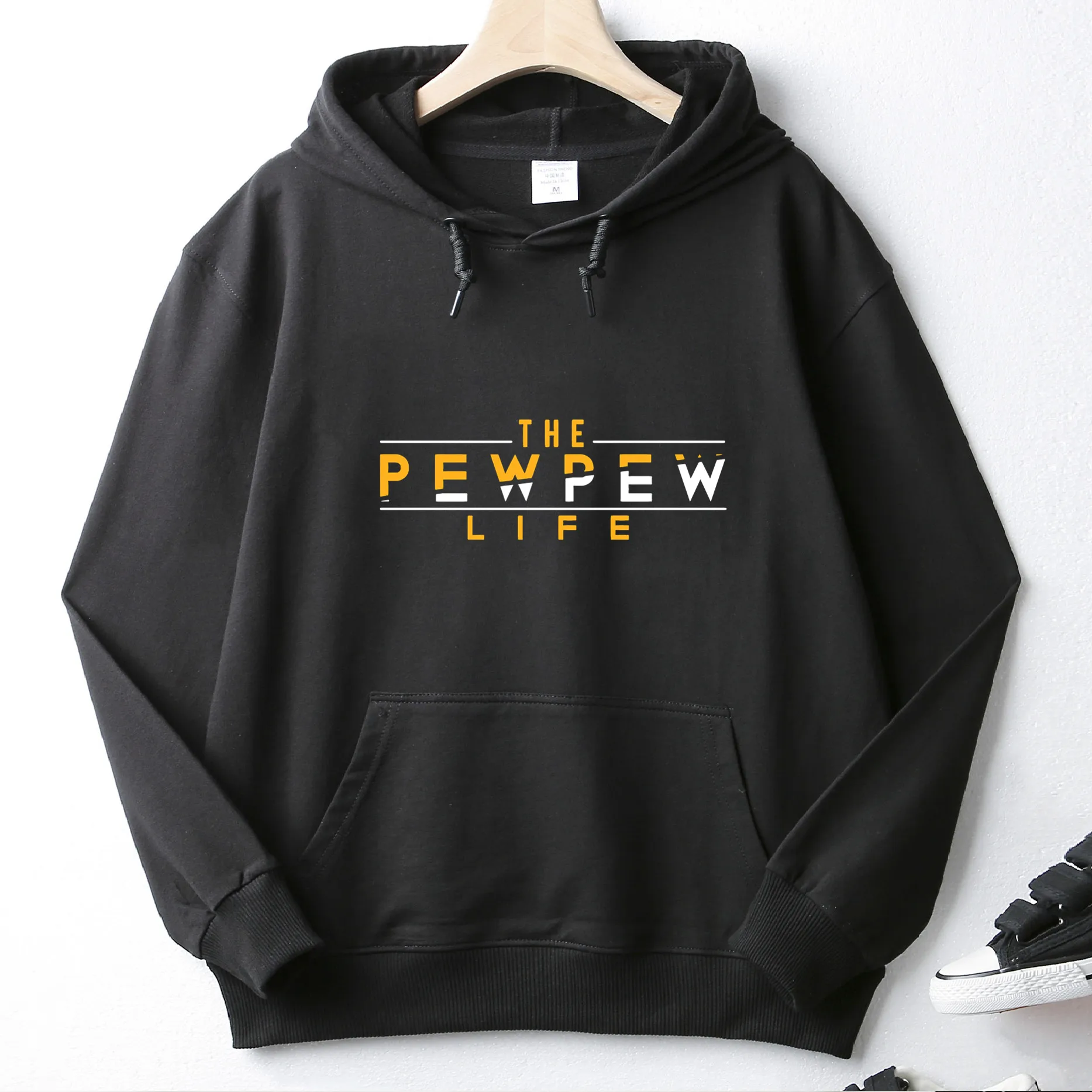 

The Pew Pew Life 2021 Classic Logo Retro Autumn High Quality Unisex Top Hoodie Mens Wool Clothing Sweatshirt Pullover Asian Size