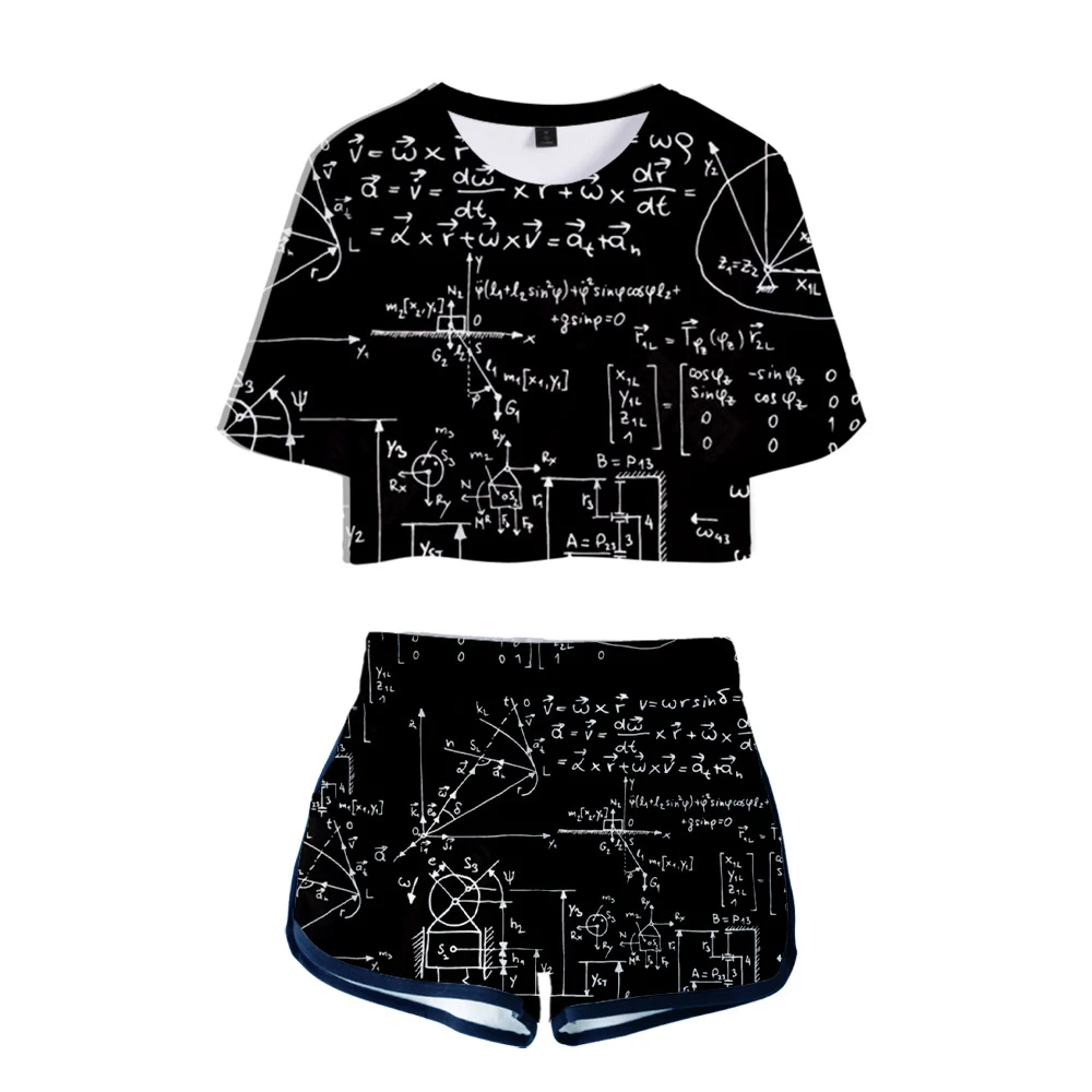 

School Science Formula Harajuku Gril Top and Shorts Set Women Clothes Math physical chemistry Tee Shirt Suit Clothes