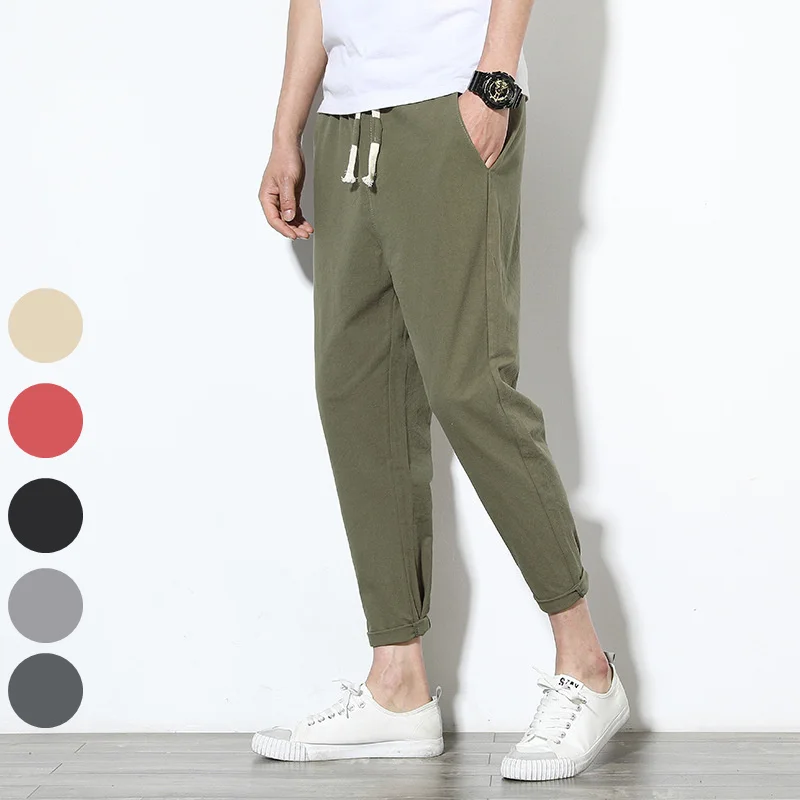 Мужские брюки-карандаш из полиэстера и хлопка повседневные тонкие брюки до