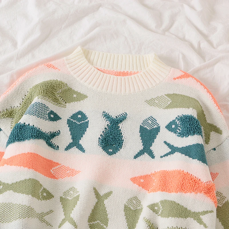 Gaganight винтажный Модный женский свитер с рыбками Свободный пуловер длинными