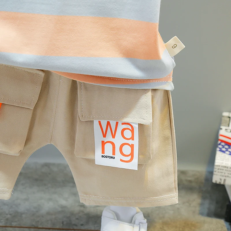 Детский хлопковый комплект из двух предметов летние комплекты в полоску для