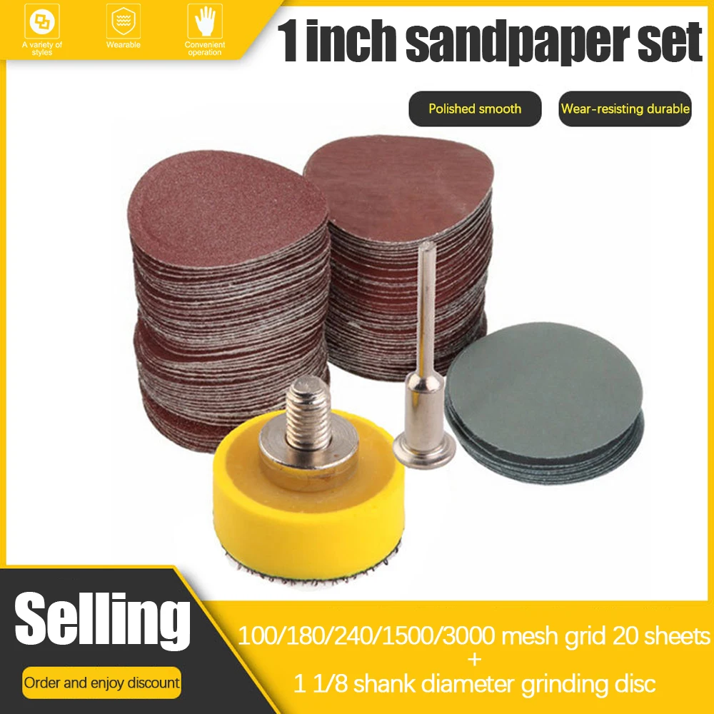 

100 PCS 1 Inch Sanding Discs Pads Hook Loop Sandpaper With 1/8 Shank Grinding Disc For Drill Grinder Rotary Tools
