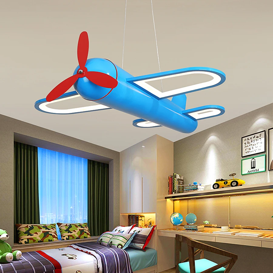 

Современные светодиодные люстры в виде самолета для детской комнаты, светильники с самолетом синего и желтого цвета для маленьких мальчико...