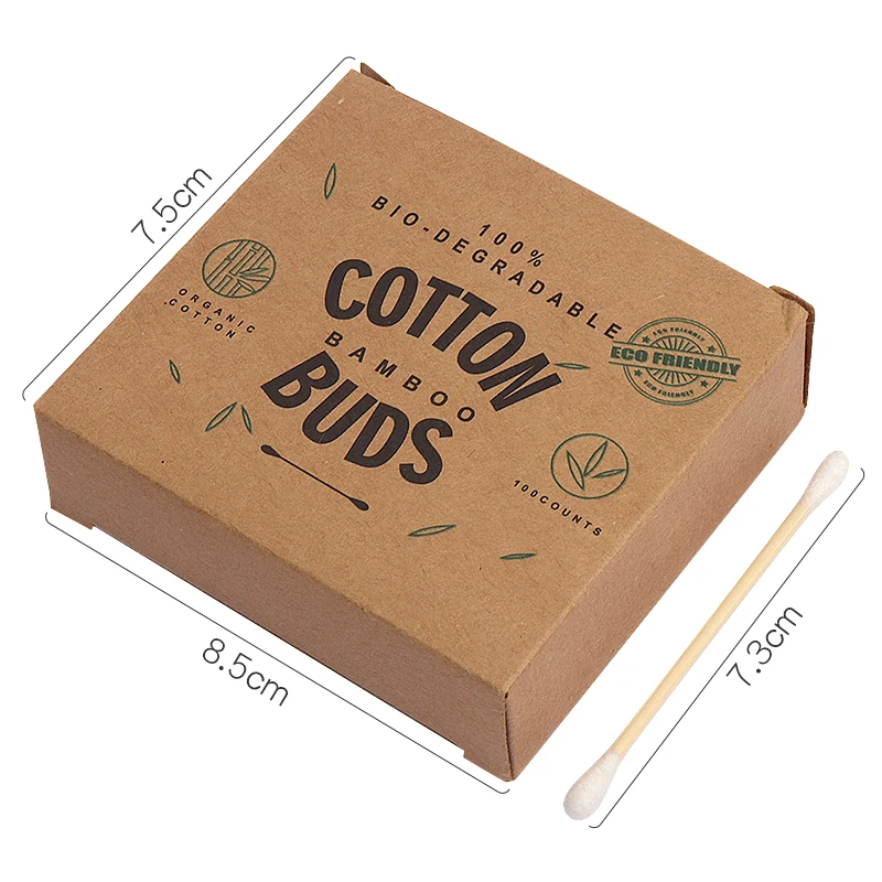 

100Pcs/box Double head Cotton buds Bamboo Sticks Disposable Cotton Swab with paper box For Beauty Makeup Nose Ears Cleaning