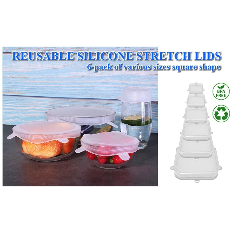 6 шт многоразовые силиконовые крышки квадратные для Еда чаша замены обертывания