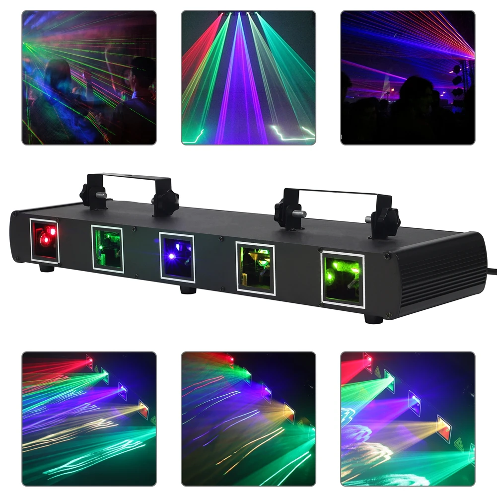 U'King Five-hole LED Laser Projector DJ RGBYC Stage Light Sound Activated & DMX Control Patterns Scan Lights for Party Disco