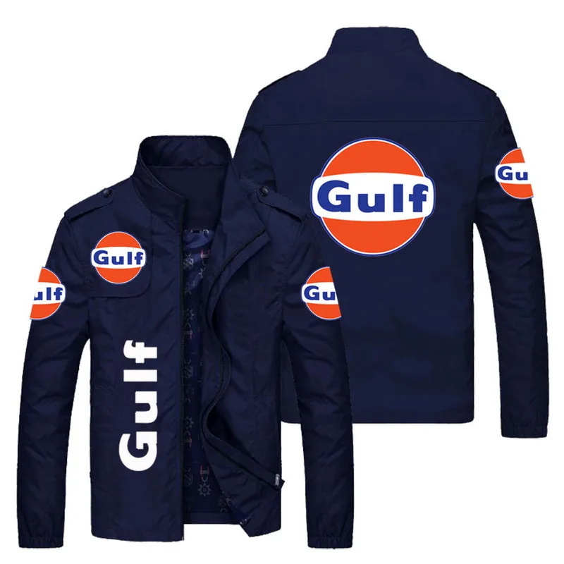 

New 2021 Spring Autumn Men Gulf Logo Stand Collar Casual Sweatshirt Long Sleeve Zipper Cardigan Man Jacket