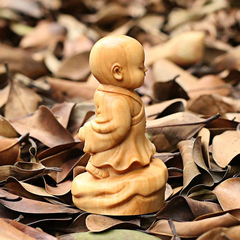 Статуя Будды маленький монах Самшит резьба деревянные поделки Чай ПЭТ полу