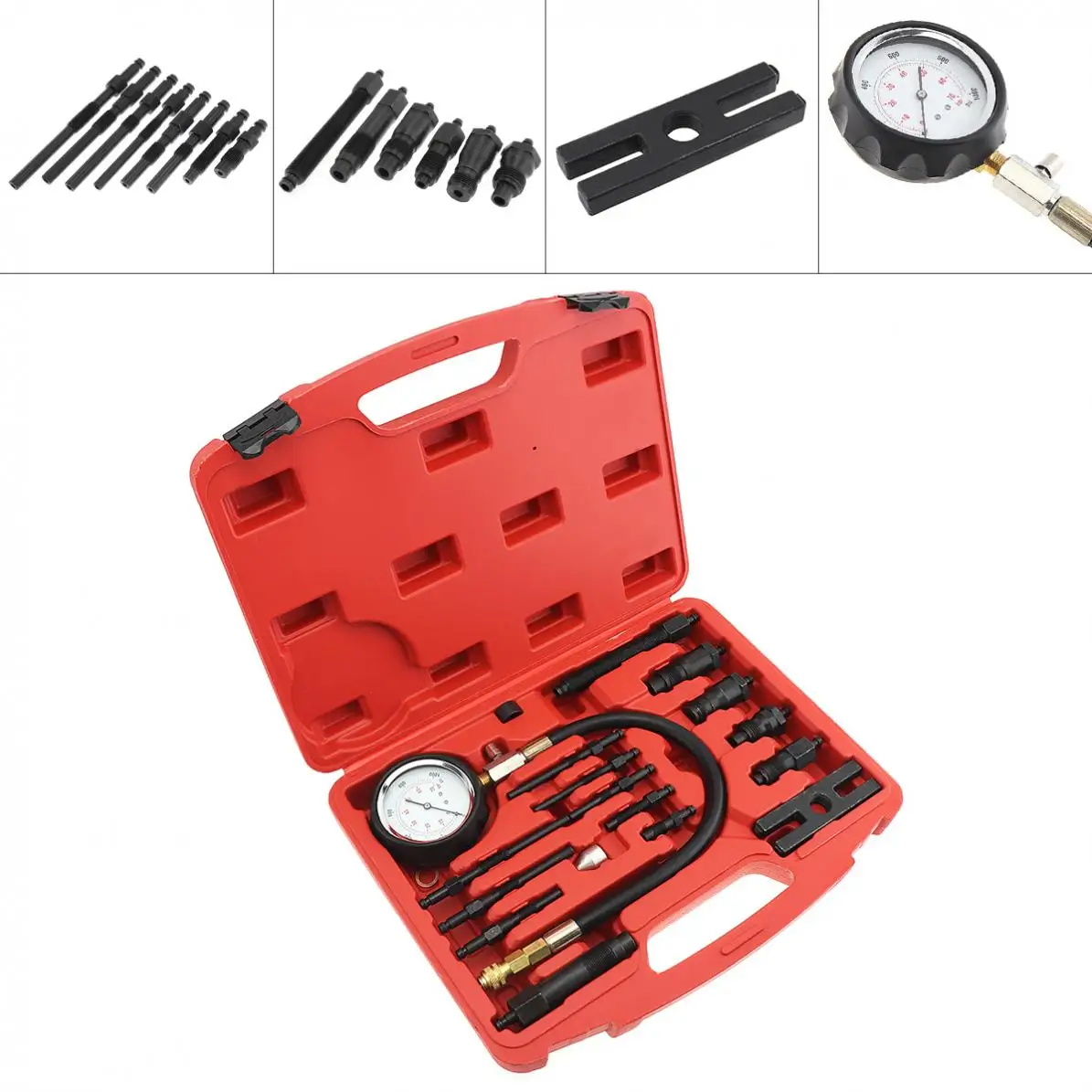 

Universal Portable 0-1000 PSI / 0-70 Bar Portable Replaceable Diesel Engine Compression Diagnostic Pressure Tester Kit