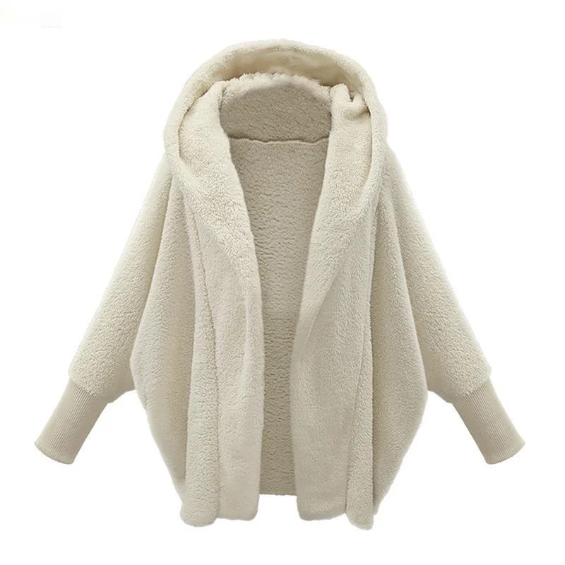 2021 Plus Size Fashion Casual Loose Solid Full Sleeve Hooded Plush Coat For Women Large Outwear Autumn Winter Coats Vestido