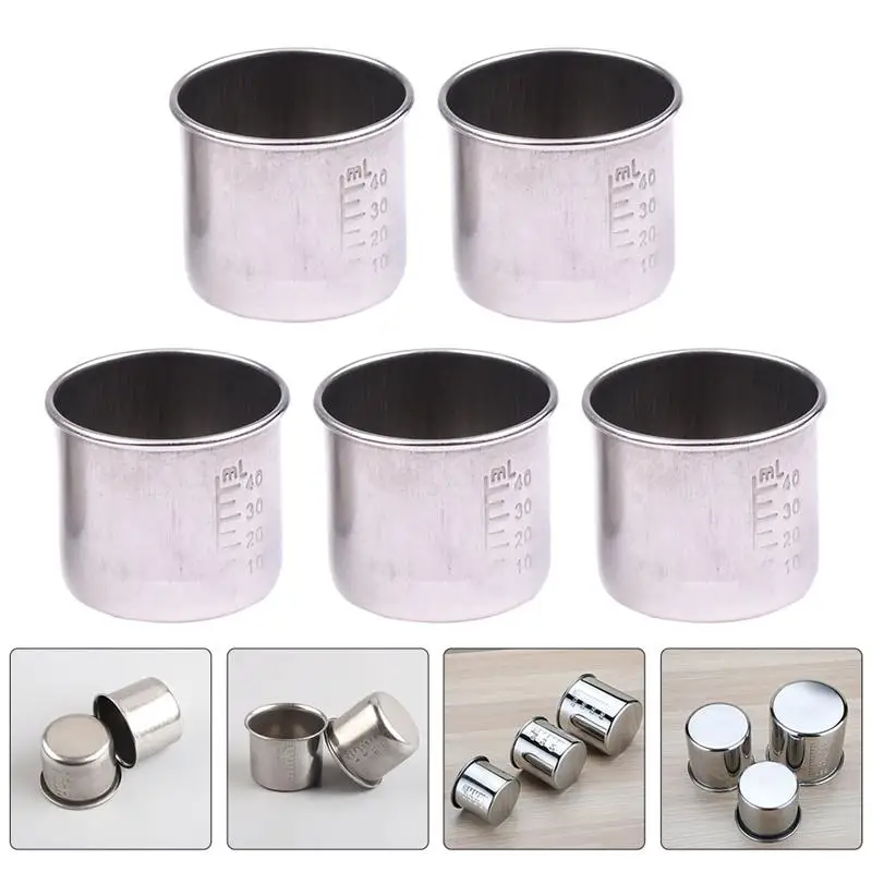 

5Pcs 40ml Laboratory Sample Collection Transparent Cup Steel Measuring Cups