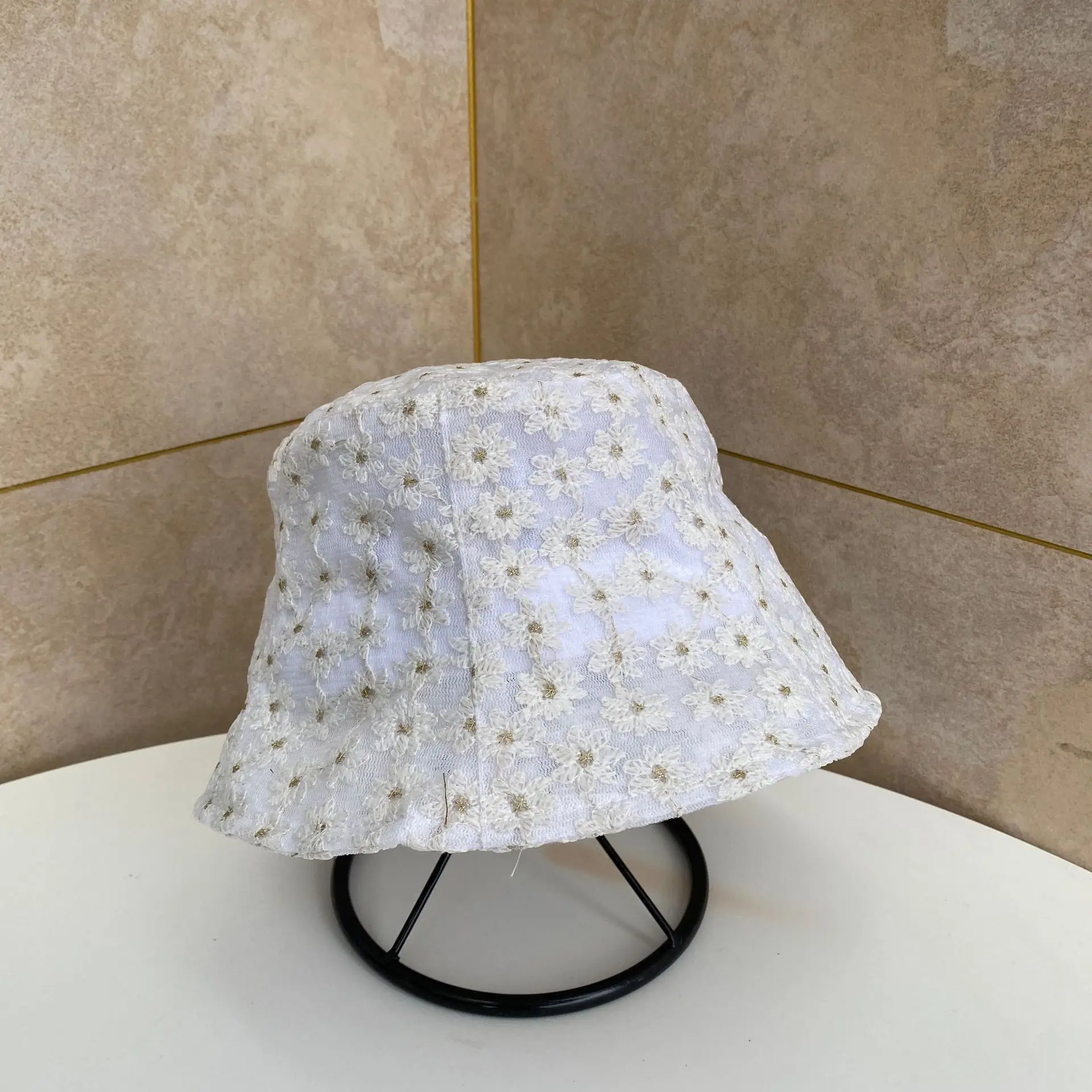 

Sports Caps Beach Caps Hat Female Small Fresh Flower Embroidery Bucket Hat Lace Show Face Small Shade Sunscreen Basin Hat