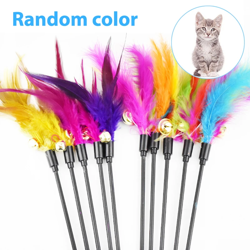 

Cat Toys Random Color Feather Black Coloured Pole Like Birds With Small Bell