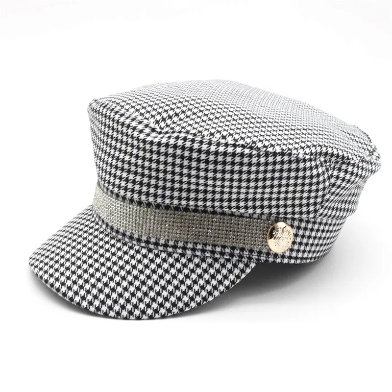 Для девочек черный белый цвет в клетку берет восьмиугольная шляпа плед камешки с