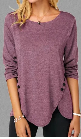 

Irregular Casual Cotton Blouse Shirt Women Long Sleeve Button O-Neck Plus Size S-5XL Female Solid Color Clothing Top Shirts