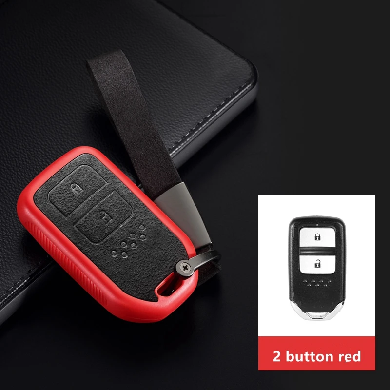 Автомобильный Футляр для ключей из натуральной кожи для Honda CRV HRV Accord Civic Odyssey Inspire JADE Pilot Smart Key аксессуары - Название цвета: 2 button red