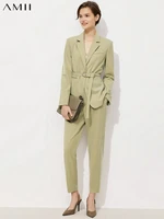 amii minimalism women suit set office lady elegant business blazer coat high waist pencil pants female two piece set 12140120