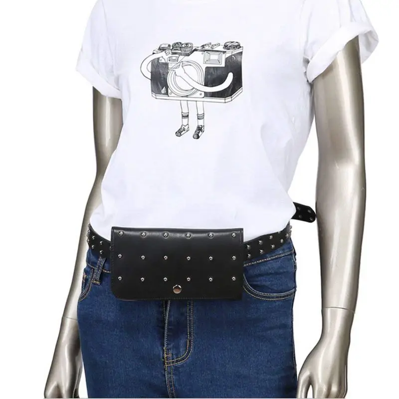 Модные Черные Кожаные Стильные Заклепки Фанни поясная сумка пакет Кошелек для