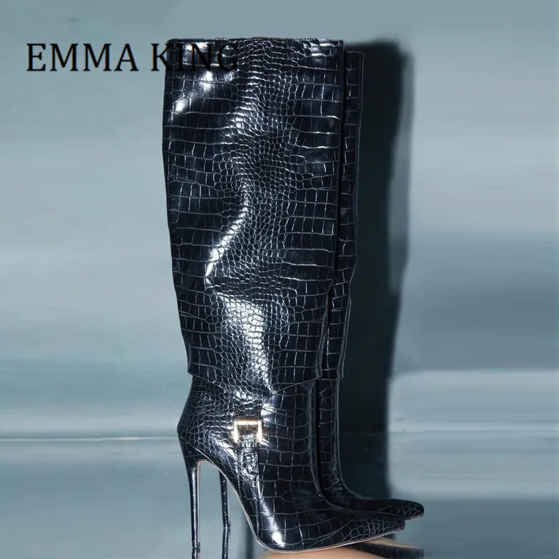 

Женские кожаные сапоги до колена, привлекательные сапоги с острым носком на высоком каблуке-шпильке, женские зимние длинные сапоги, Botas De Mujer 2021