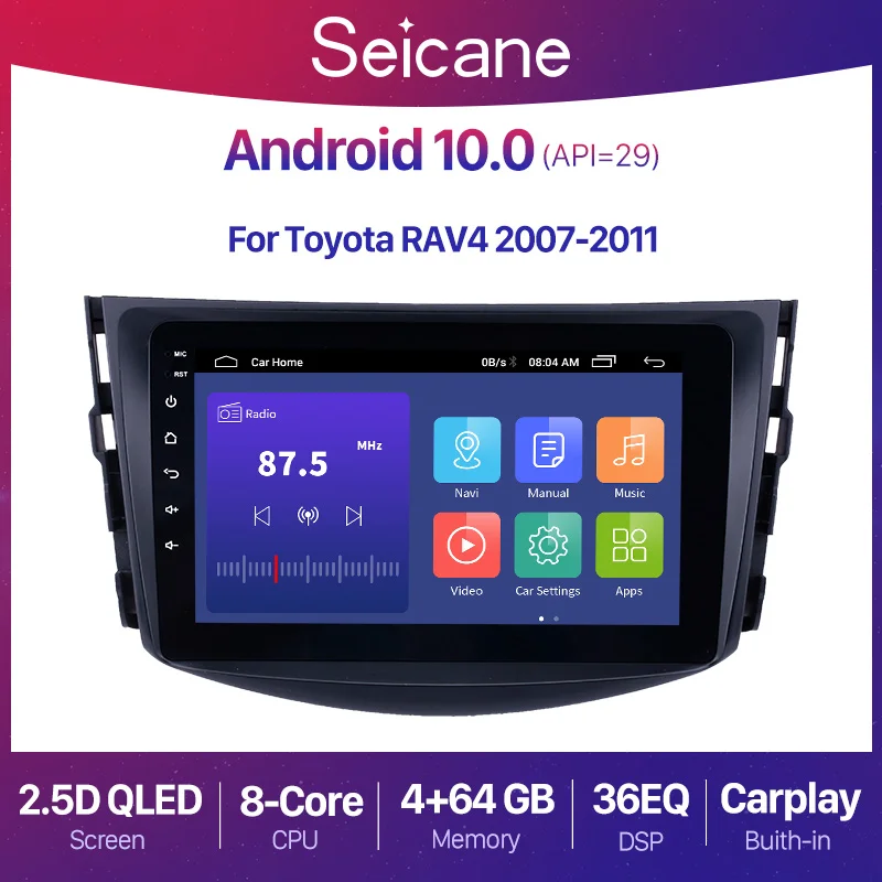 Автомагнитола Seicane 2 + 32 ГБ Android 10 0 GPS навигация для Toyota RAV4 2007 2008 2009 2010 2011