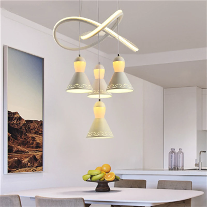 Beste Moderne Eenvoudige Led Eetkamer Lamp Drie Creatieve Acryl Woonkamer Eetkamer Lamp Bar Koffie Shop Gepersonaliseerde Licht Led-lampen