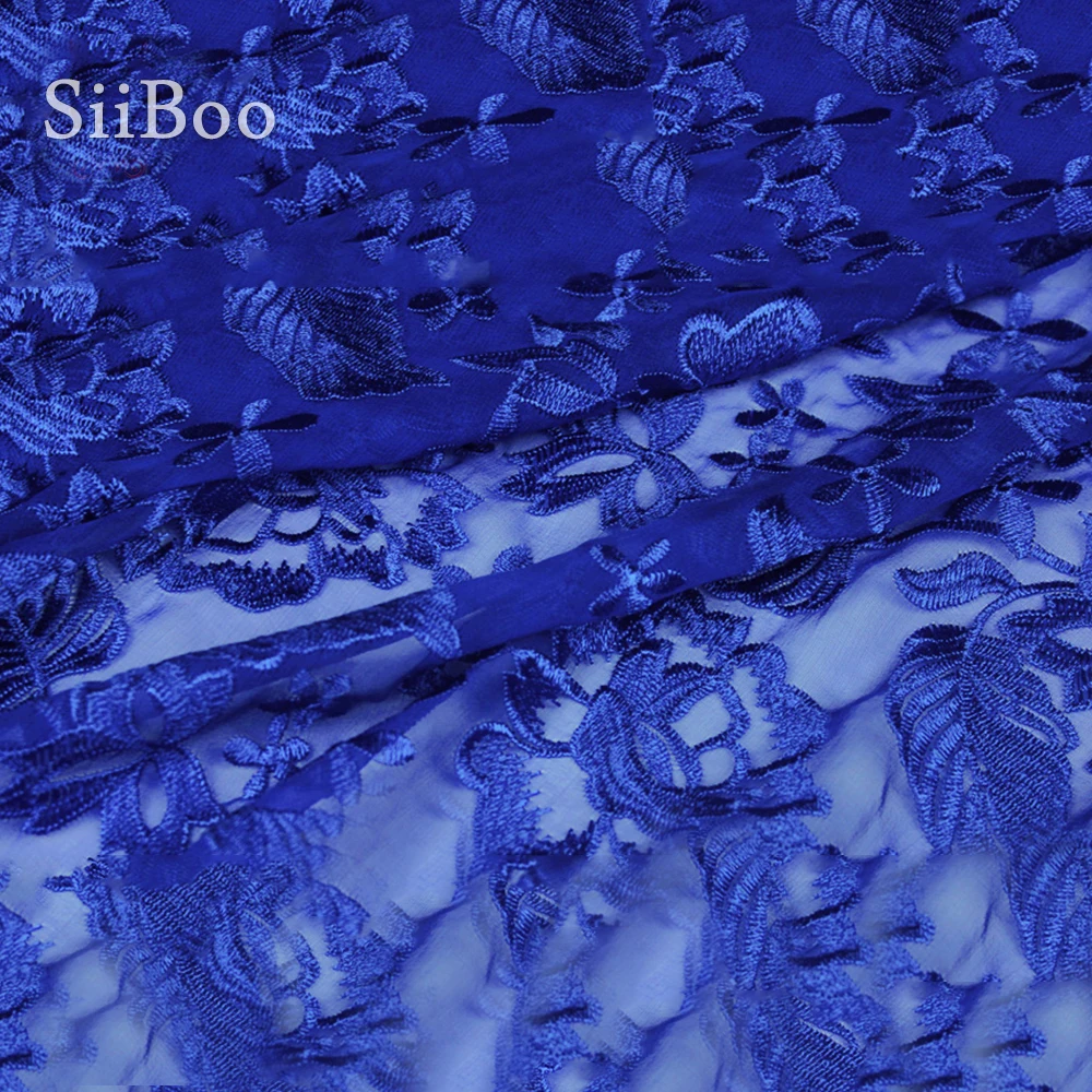 American style luxury blue floral embroidery georgette silk fabric for wedding party dress tissu tecidos stoffen SP4721 | Дом и сад