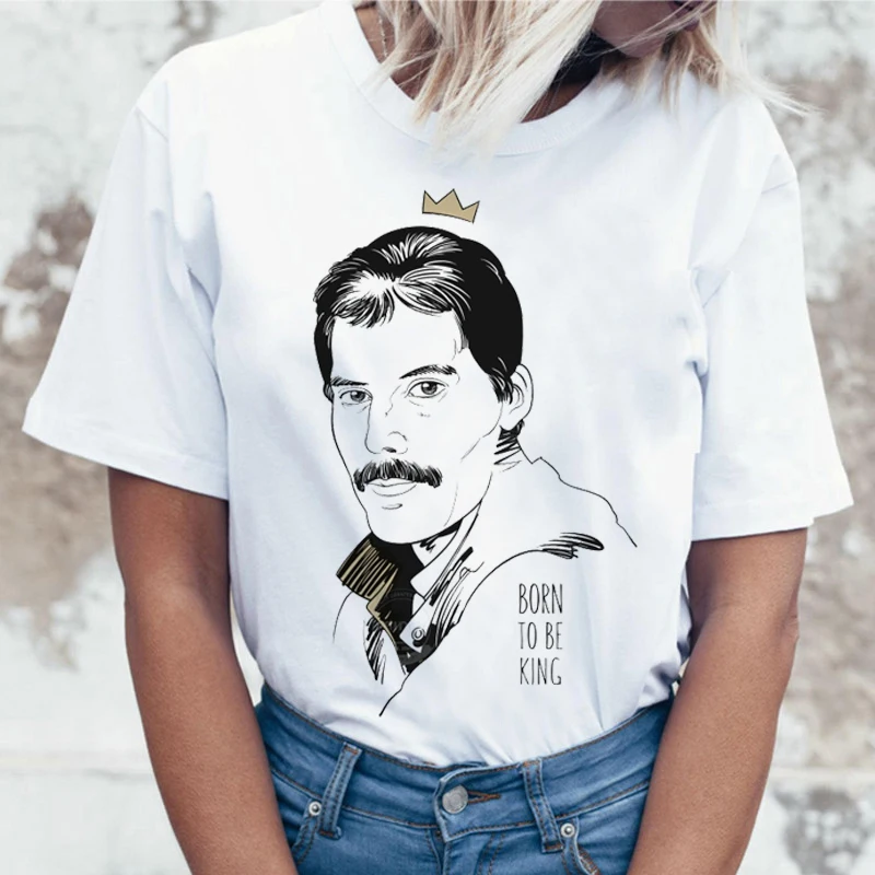 

WK Freddie Mercury Queen Band T Shirt Women Harajuku Vintage Ullzang T-shirt Fashion Tshirt Graphic Rock Top Tees Female