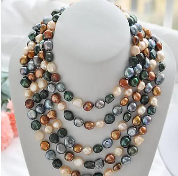 Ювелирные изделия Жемчужное ожерелье 100 дюйма 8-9 мм черный кофе розовый зеленый